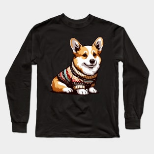 Corgi Wearing a Sweater Funny Corgi Dog In Sweater Long Sleeve T-Shirt